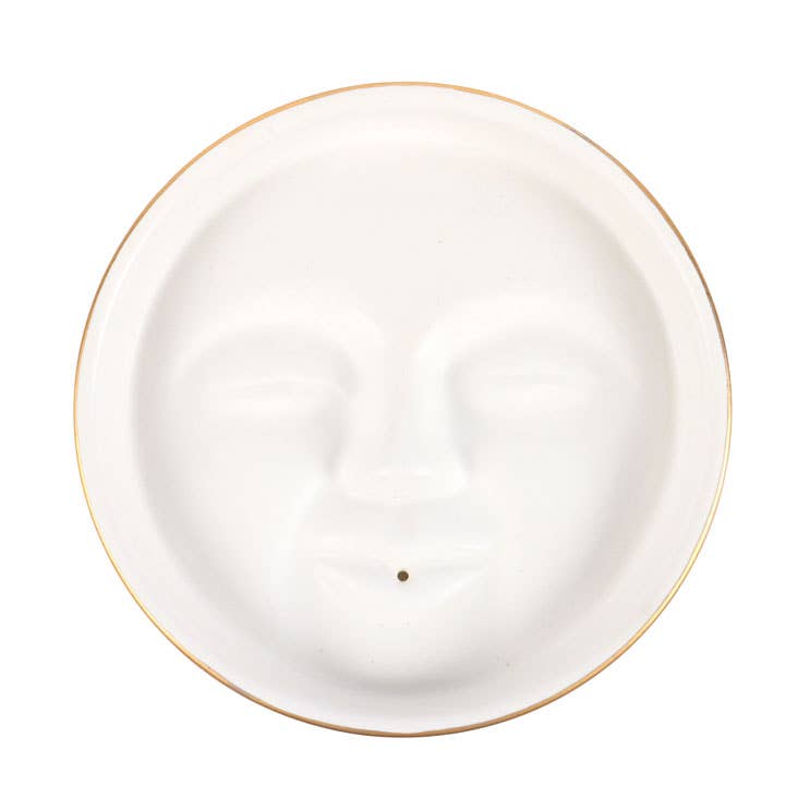 White Moon Face Ceramic Incense Holder