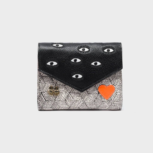 MIN & MON | Fiona Leather Wallet All Over Eyes Embroidery