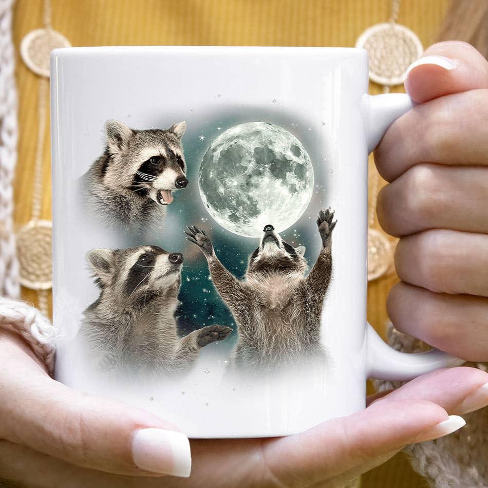 3 Raccoons Howling Mug