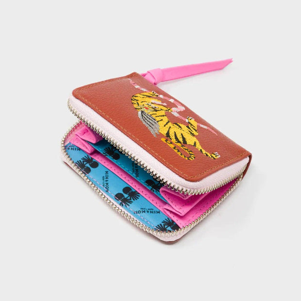 MIN & MON | Frodo Leather Zip Wallet - Winged Tiger Embroidery