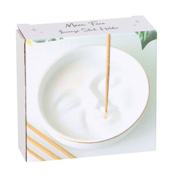 White Moon Face Ceramic Incense Holder