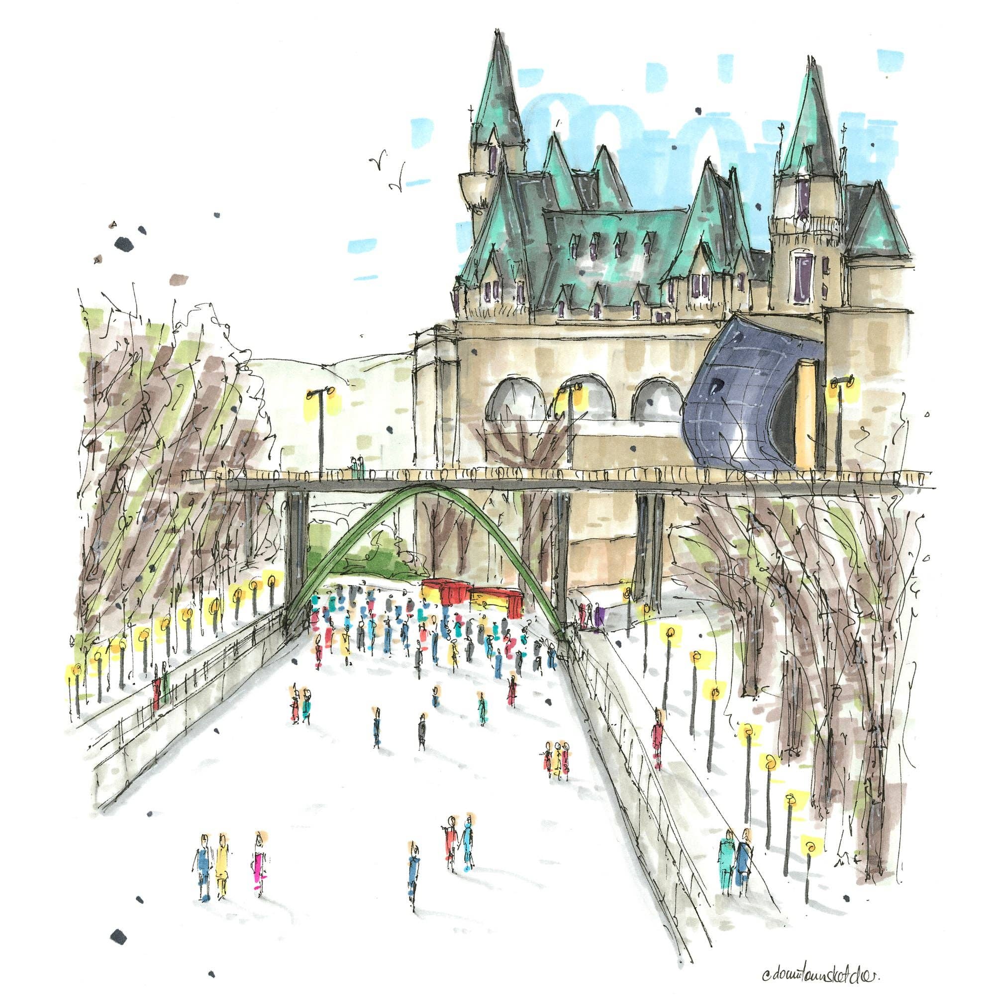 Downtown Sketcher Card - Skating the Rideau Canal