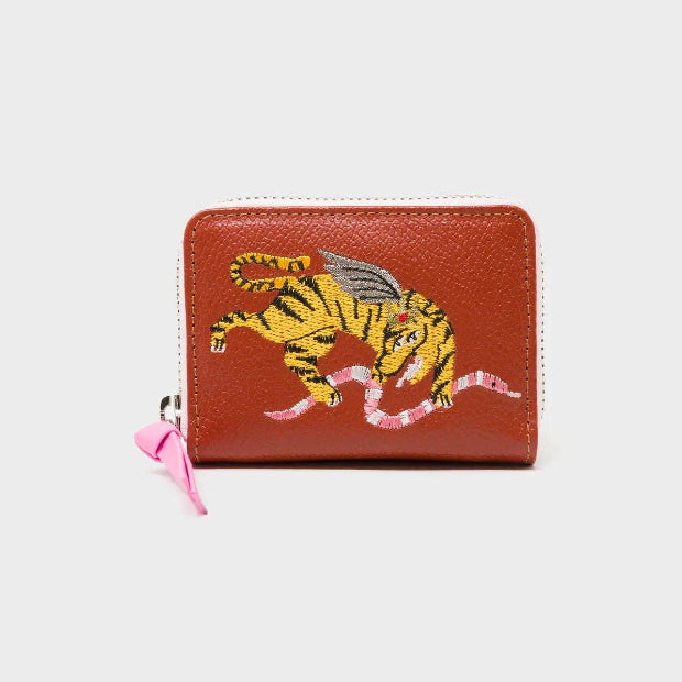 MIN & MON | Frodo Leather Zip Wallet - Winged Tiger Embroidery