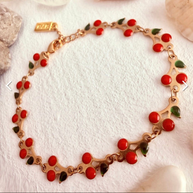 PIKA & BEAR | Cherry Chain Enamel Bracelet