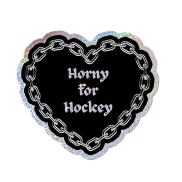 Horny For Hockey Glitter Sticker
