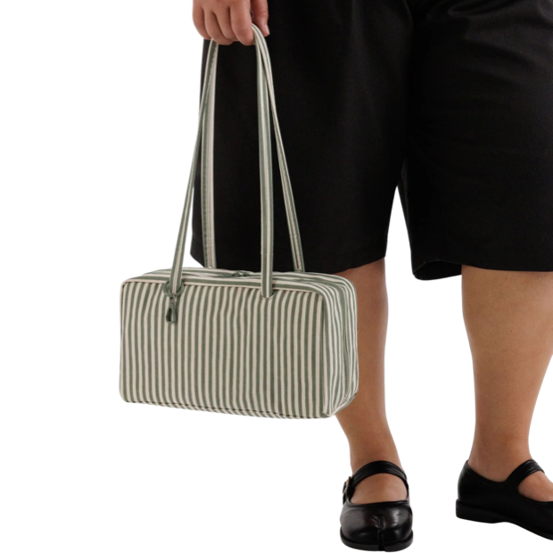 BAGGU | Nylon Bowler Bag Sage Stripe