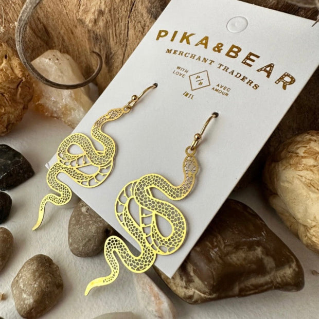 PIKA & BEAR | Brass Snake Drop Earrings
