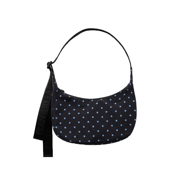 BAGGU | Small Crescent Black and Blue Polka Dot