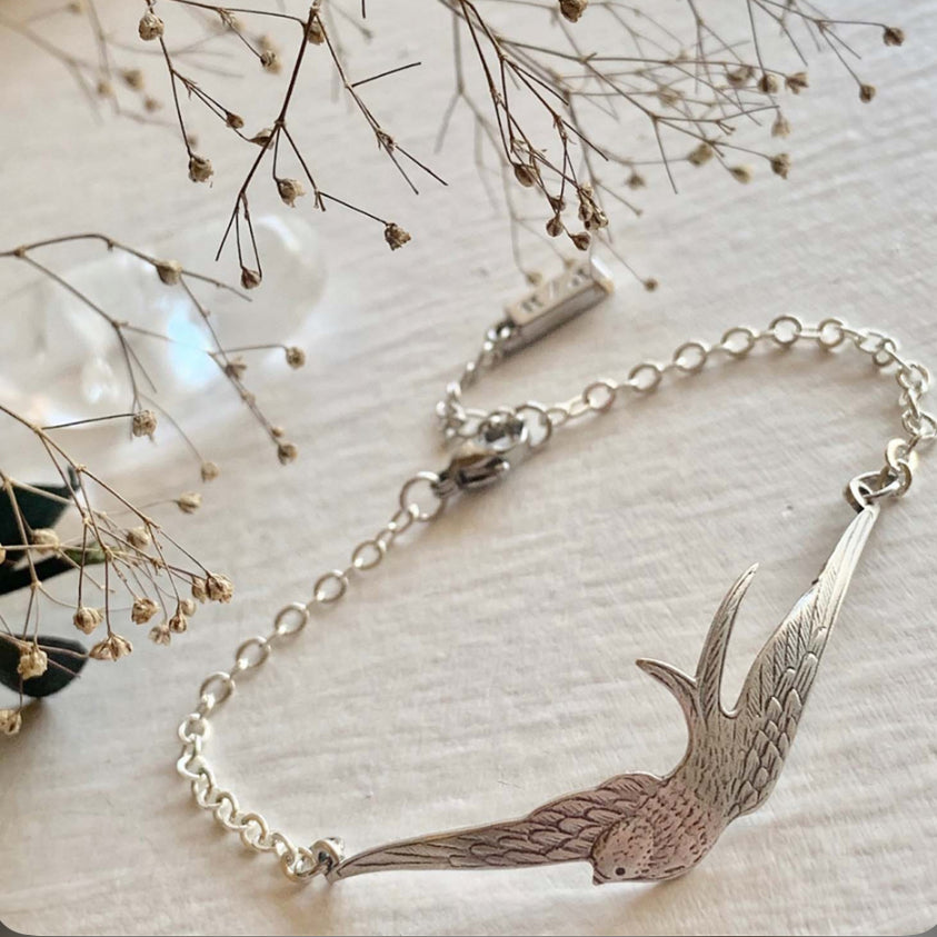 PIKA & BEAR | Swoop Brass Antique Silver Swallow Bracelet