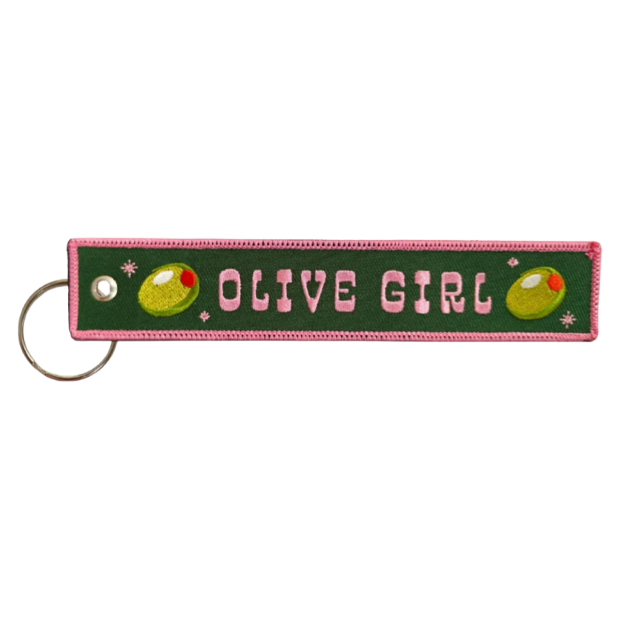 Olive Girl Embroidered Keychain