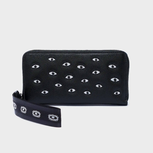 MIN & MON | Francis Leather Wallet - All Over Eyes Embroidery