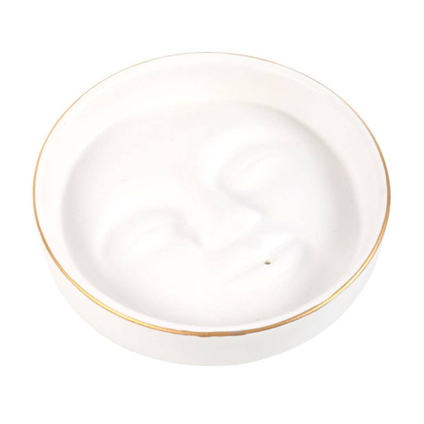 White Moon Face Ceramic Incense Holder