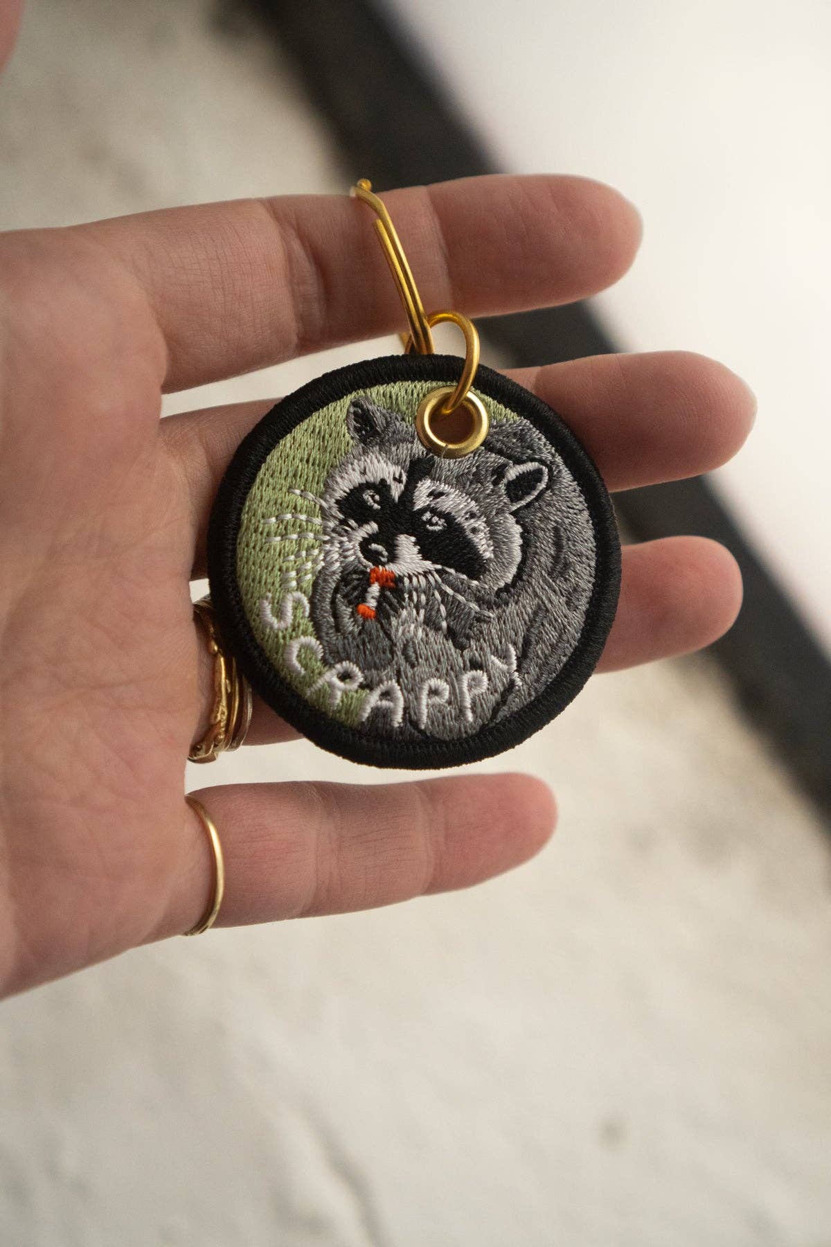 Embroidered Keychain | Scrappy Raccoon