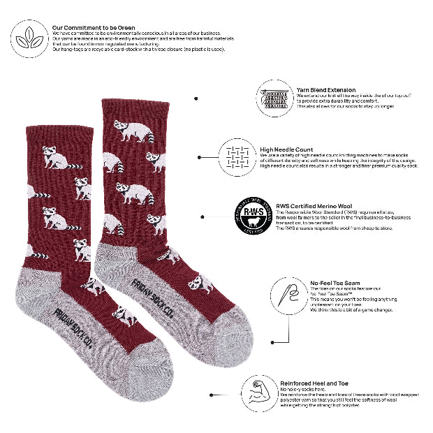 Friday Sock Co | Men's Raccoon Merino Wool Socks