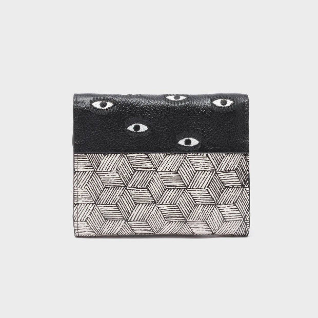 MIN & MON | Fiona Leather Wallet All Over Eyes Embroidery