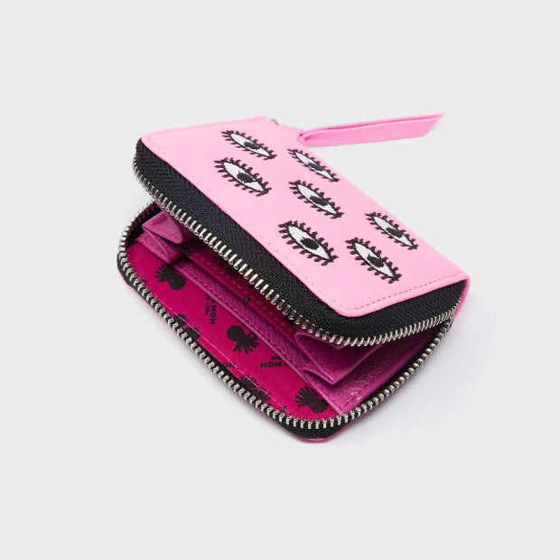 MIN & MON | Frodo Leather Zip Wallet - Pink Eyes Embroidery